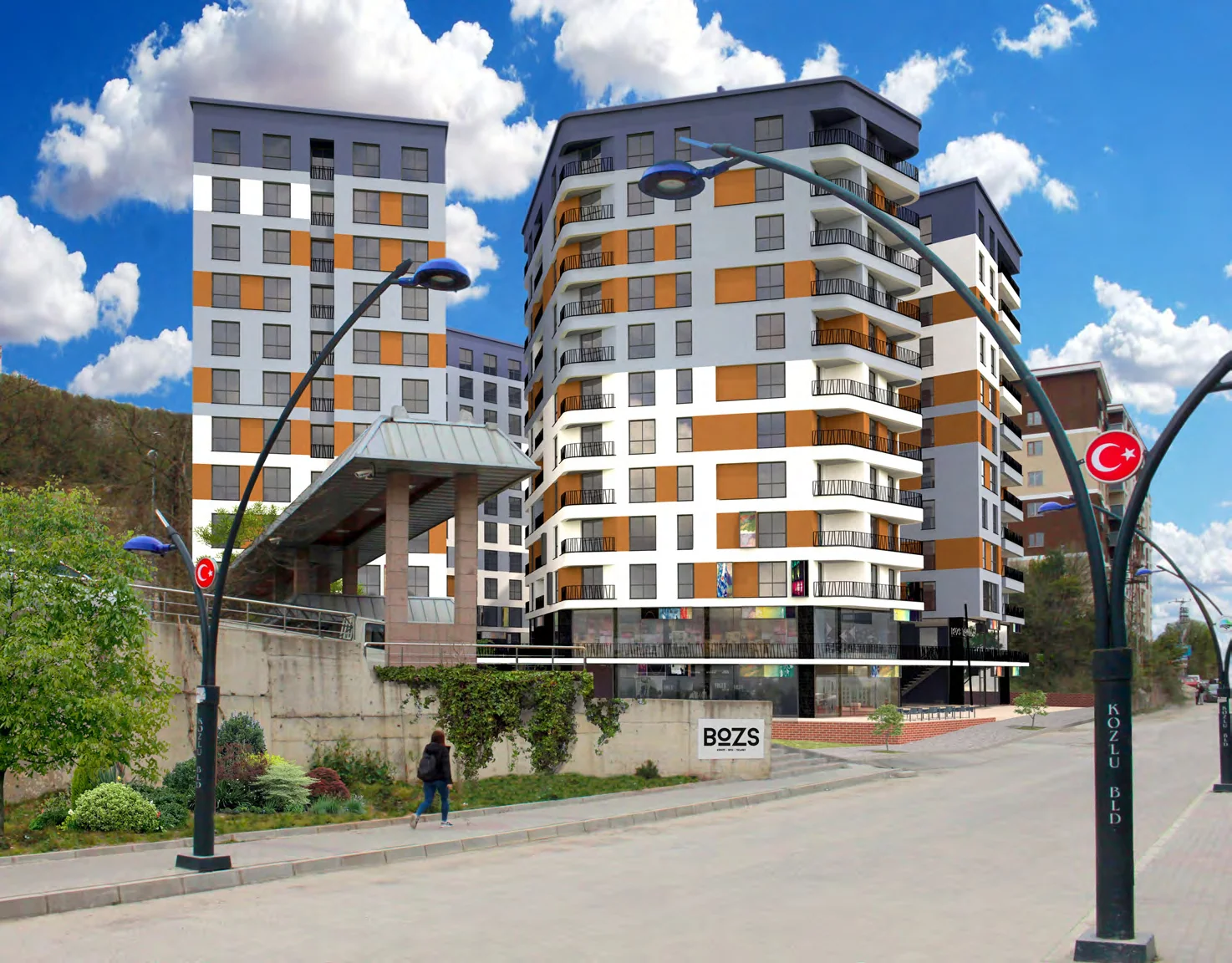 Bozs Town cadde cephesi ve ticari alanları